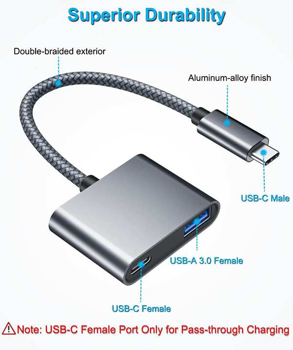 USB C OTG Adapter with Power, 5 in 1 USB C Hub OTG Adapter with 2 USB  Ports, 60W PD, USB C to 3.5mm Audio Adapter, USB C Data Port Compatible  with